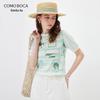 Komeng Boca Women's Mulberry Silk Blend Striped Short Sleeve T-Shirt