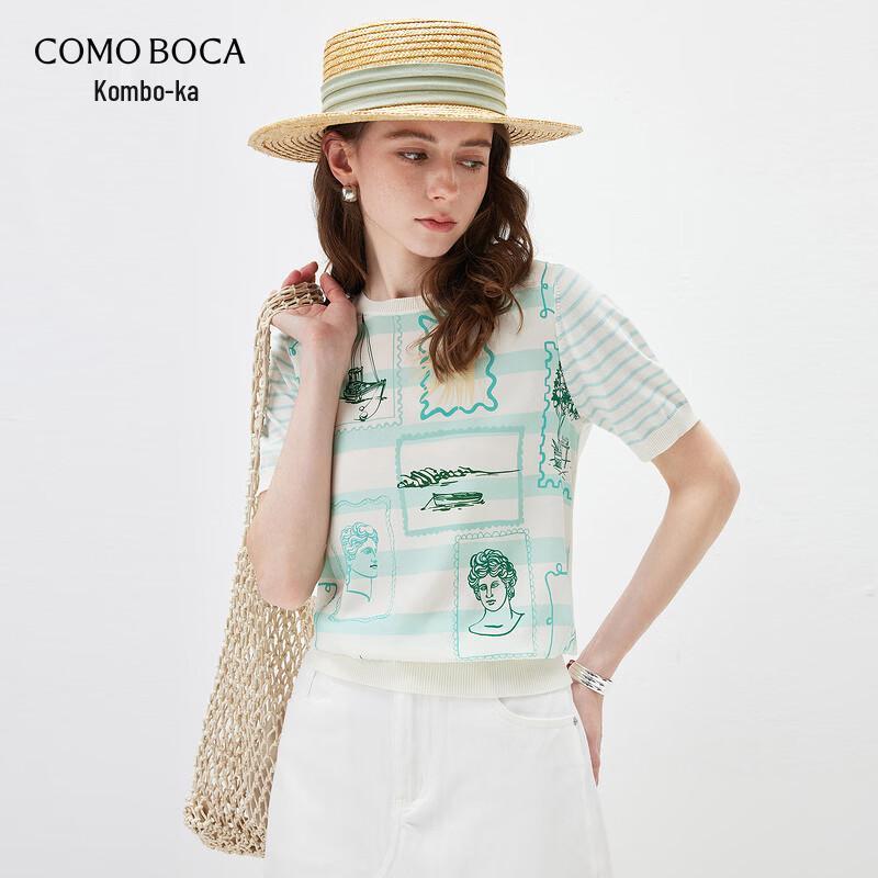 Komeng Boca Women s Mulberry Silk Blend Striped Short Sleeve T-Shirt XL