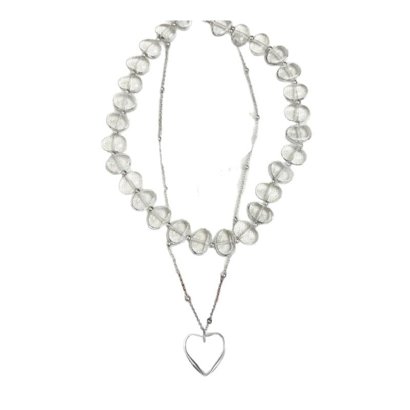 Fashionable Double Layer Beaded Necklace Vintage Irregular Heart Pendant Clavicle Chain Jewelry For Women