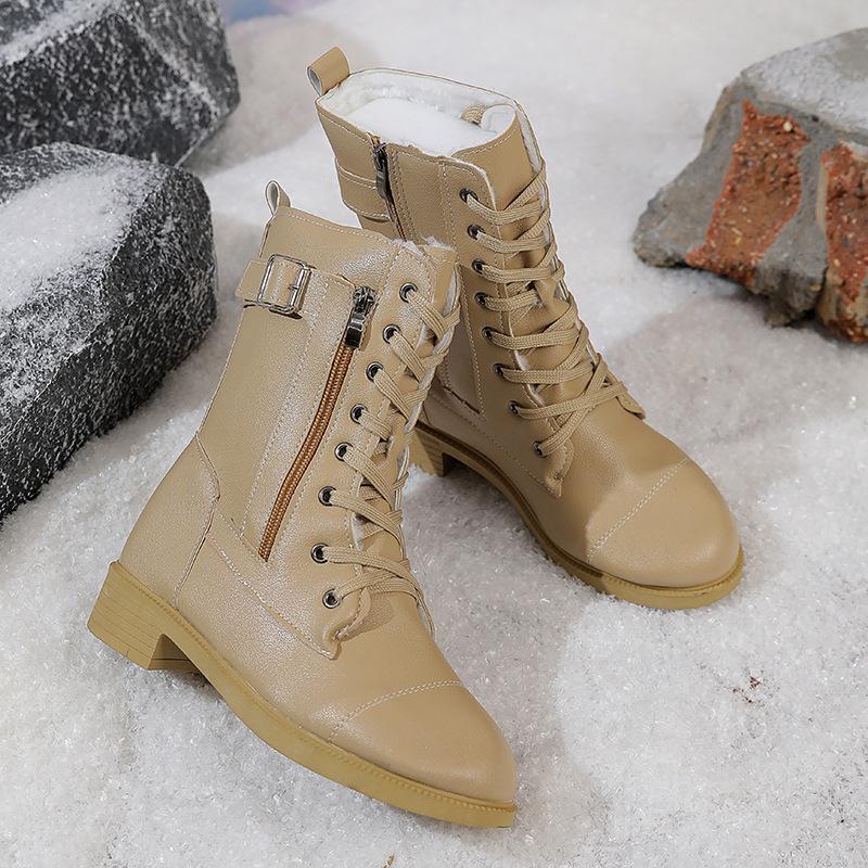 Snow boots winter new medium tube retro large size side zipper thick heel women's boots