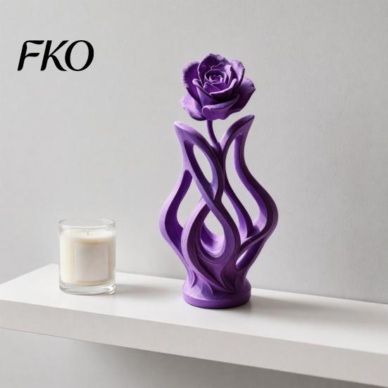 Platzsparende Schreibtischdekoration 3D-gedruckte Rosen-Skulptur, Hohlvase Blumenkunst-Figur mit matter Oberfläche, Künstlerische Blumenskulptur Minimalistisch