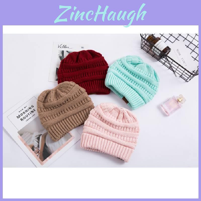 Versatile Women's Acrylic Knit Hat With Ponytail Hole In Multiple Colors