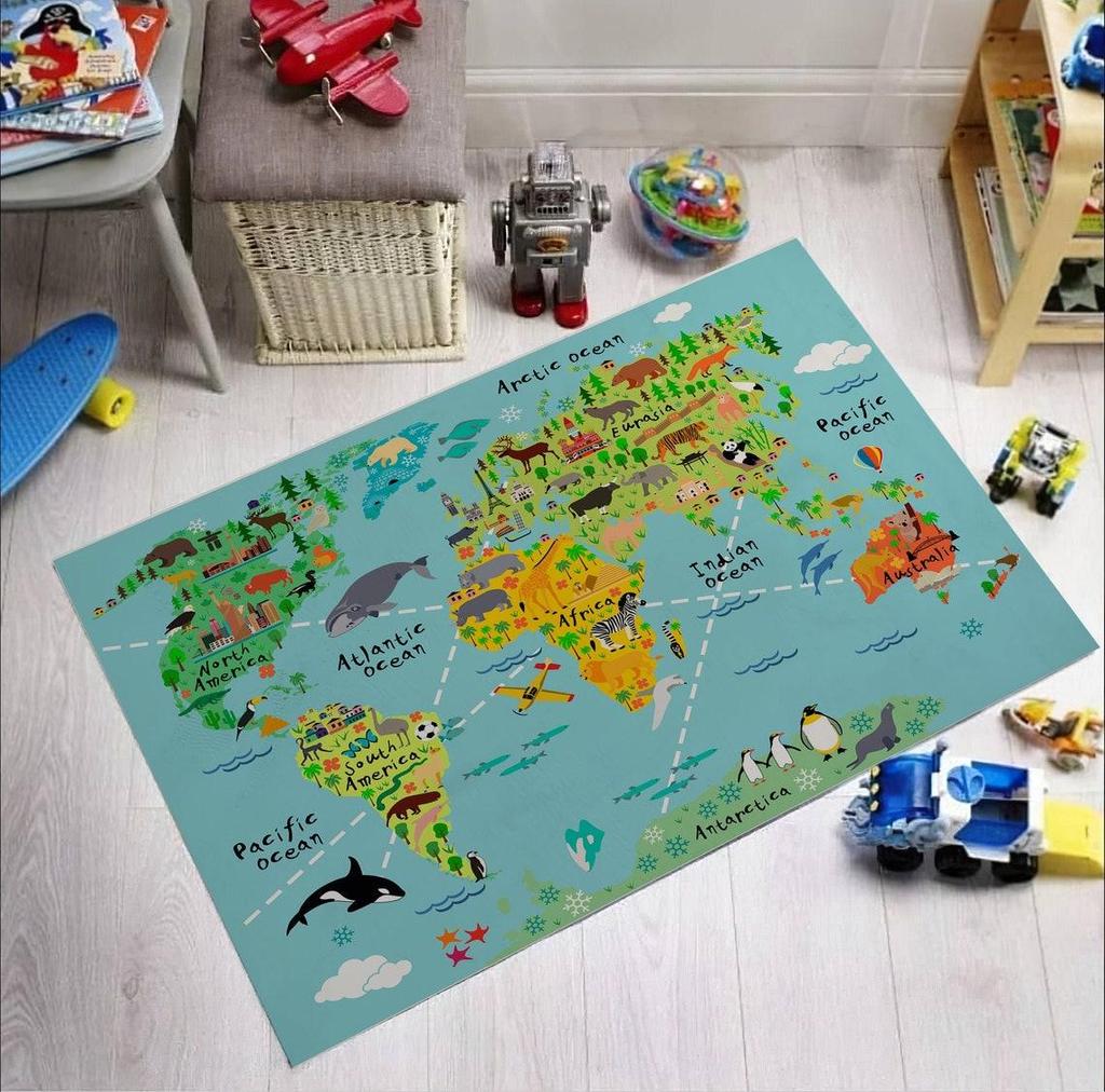 World Living Animal Map Area Rugs Non-Slip Floor Mat Doormats Home Runner Rug Carpet for Bedroom