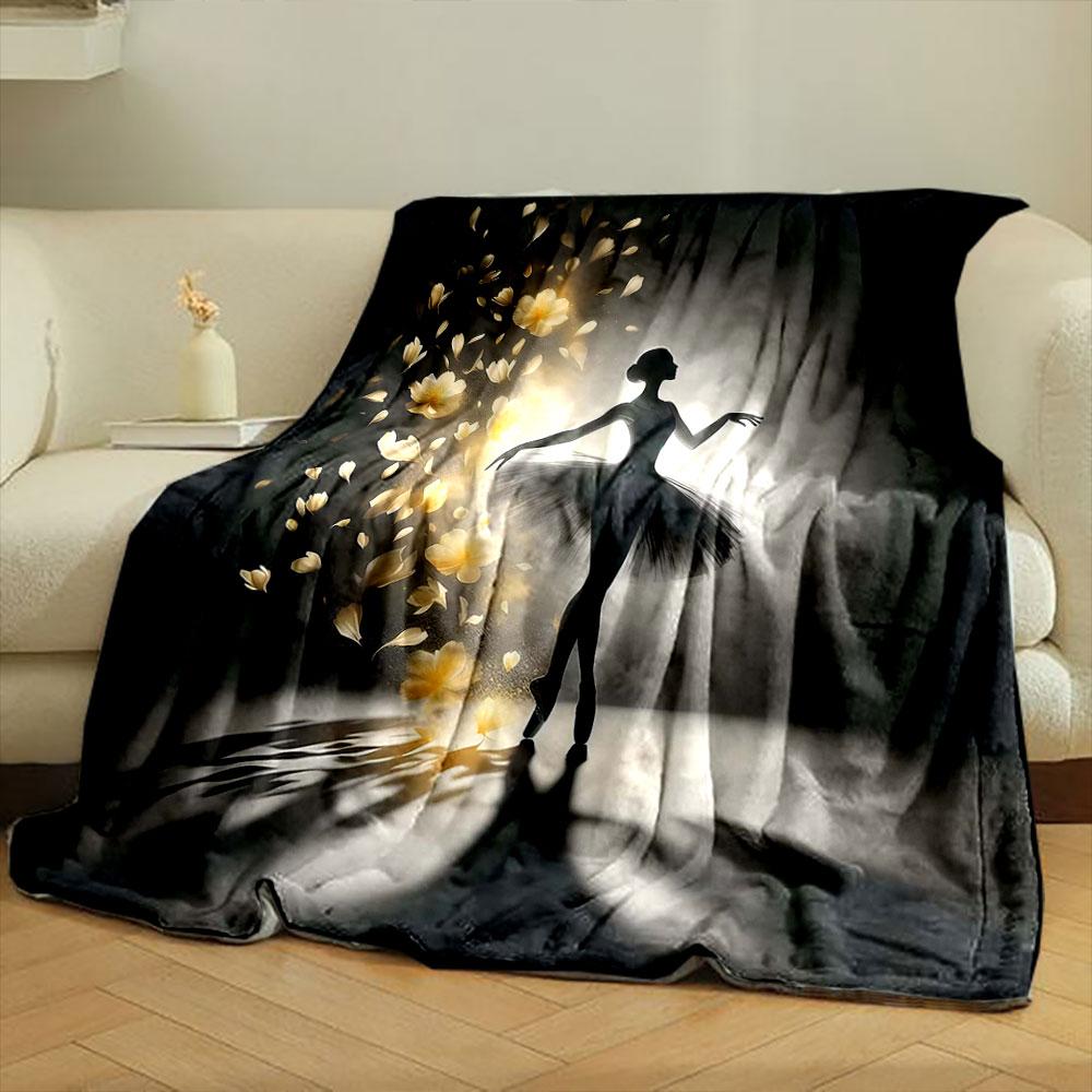 Ballet Silhouette and Floating Petals print blanket soft and cozy perfect for the living room bed sofa or a nap,gift