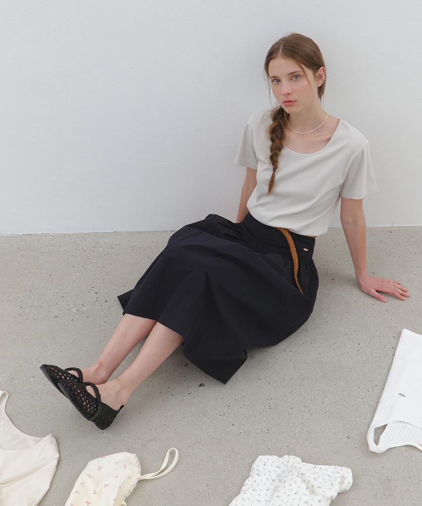Cluny Muse Shirring Flare Long Skirt - Black