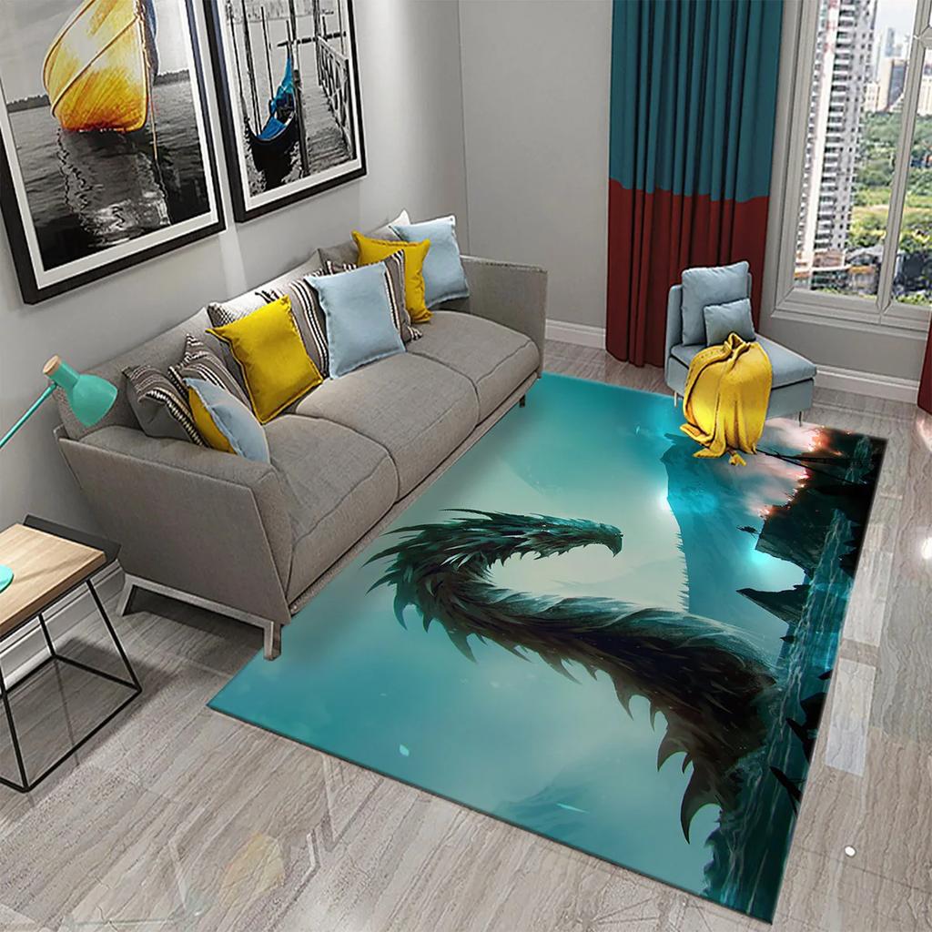 Modern Dragon Pattern Carpet for Living Room Bedroom Bathroom Entrance Non-slip Carpet for Children Play Home Decor Floor Carpet