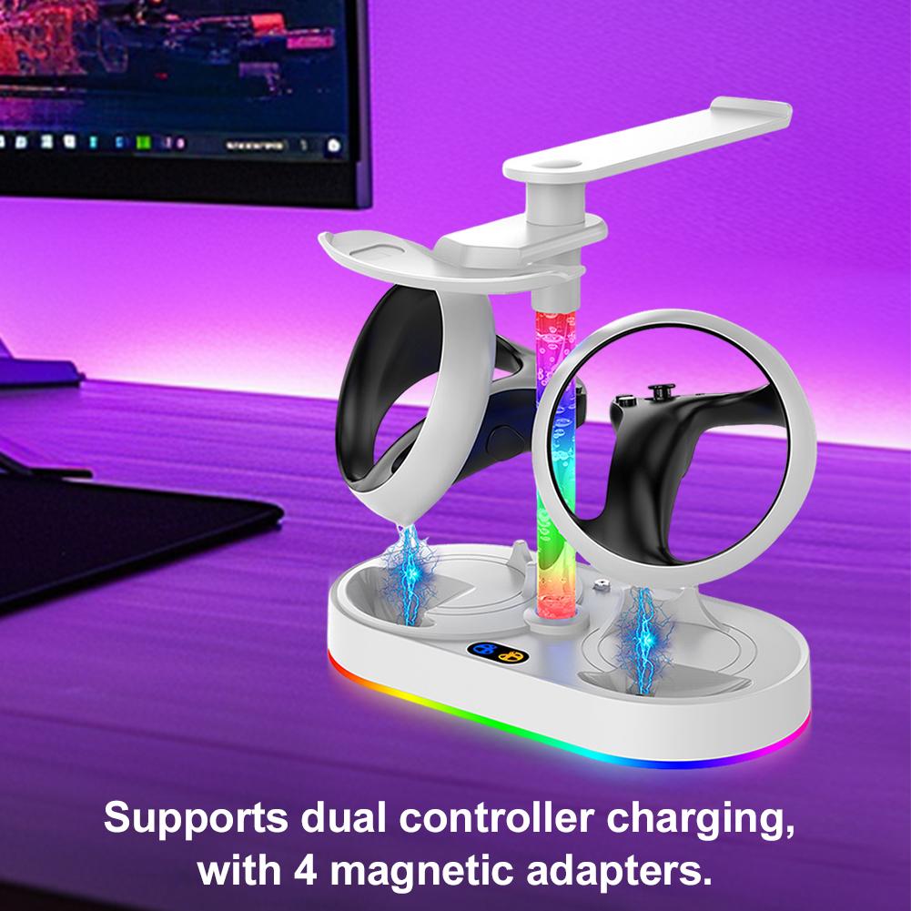 Charging Dock for Play Station5 Controller Charger Station with RGB Light Dual USB Port 4 Magnetic Adapter Charging Storage Dock