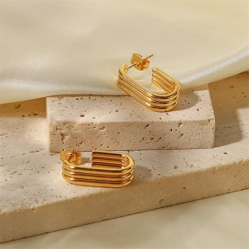 Youthway Three-Layer U-Shaped Open Earrings Stainless Steel  Pvd Gold Plated Fashion Vintage Classic Jewelry Women
