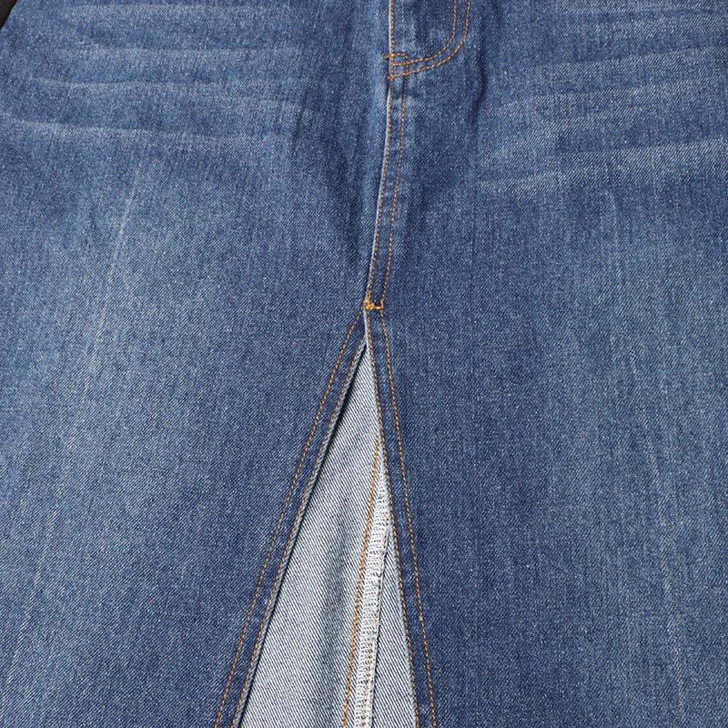 Retro Hong Kong Style Low-Waist Straight Denim Skirt with Front Slit and Contrast Splicing - Women's 2025 Spring Collection