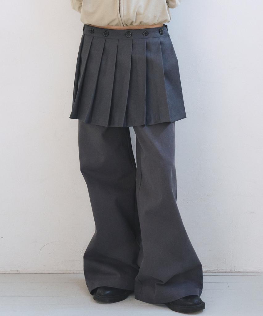 OAFISH Button Waist Wide Pants & Skirt, Charcoal
