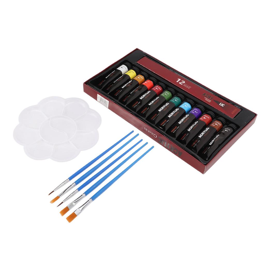 Kids Paint Set 12 Colors Pigment 5 Paintbrushes Vibrant Colors Poisonless Quick Drying Widely Used Kids Painting Kit