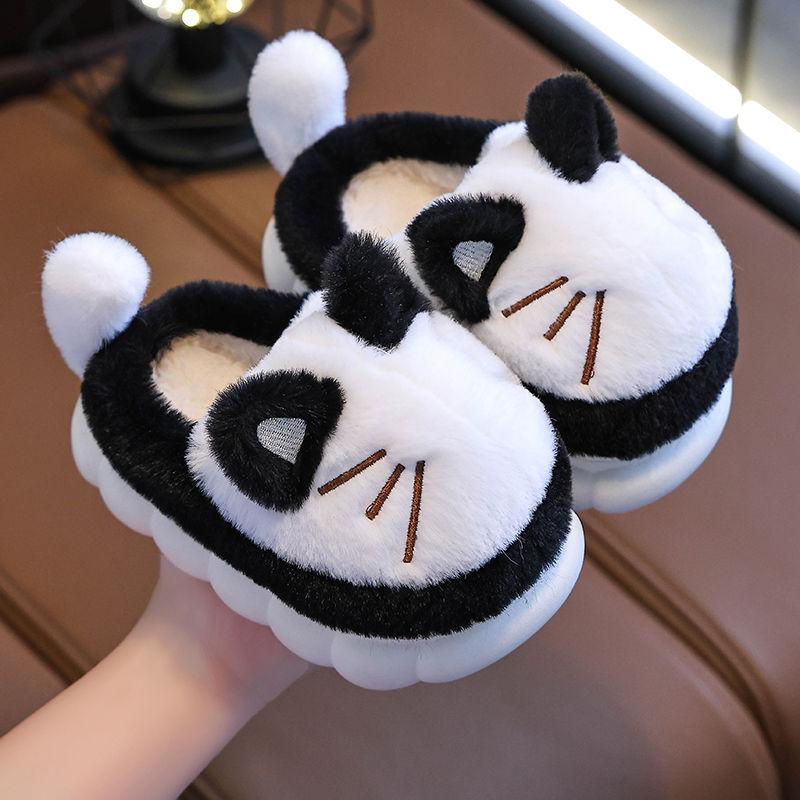 Winter Children's Home Plus Velvet Thickened Warm Non-slip Indoor and Outdoor Cartoon Cute Soft-soled Slippers