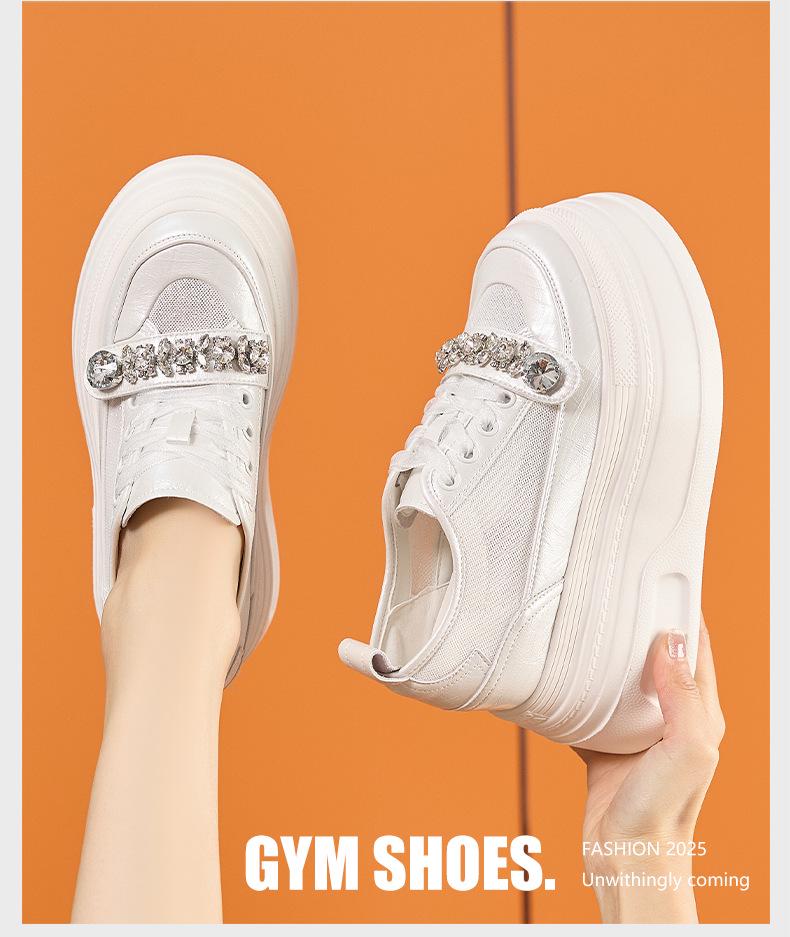 Women's 2025 Summer White Platform Sneakers - Thick-Soled, Breathable Mesh, Inner Lift, Casual Sports Style