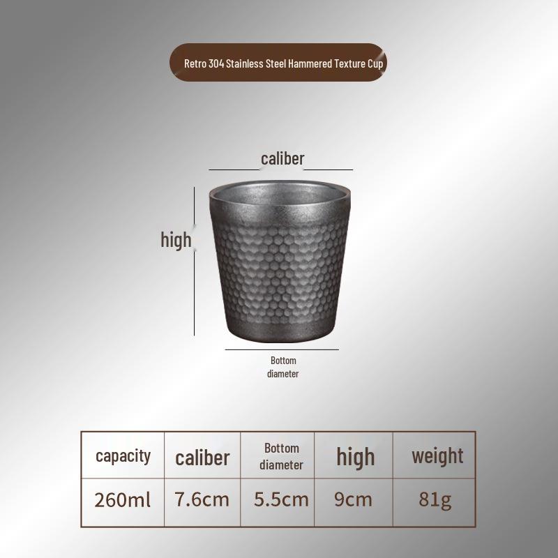 Gold Retro Double-Walled Insulated 304 Stainless Steel Water Cup with Diamond Texture
