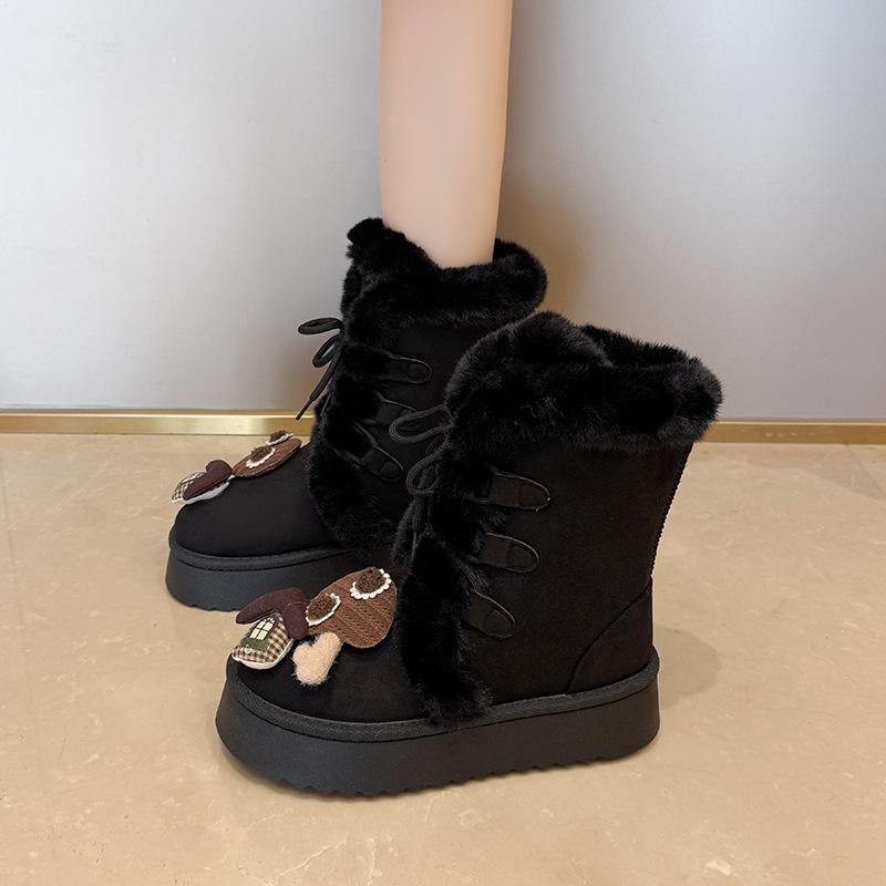 Women's Lace-up Large Size Thick Sole Winter Warm Fur Snow Boots Padded Lined Ankle Boots Anti-slip Hiking Sports Cotton Boots
