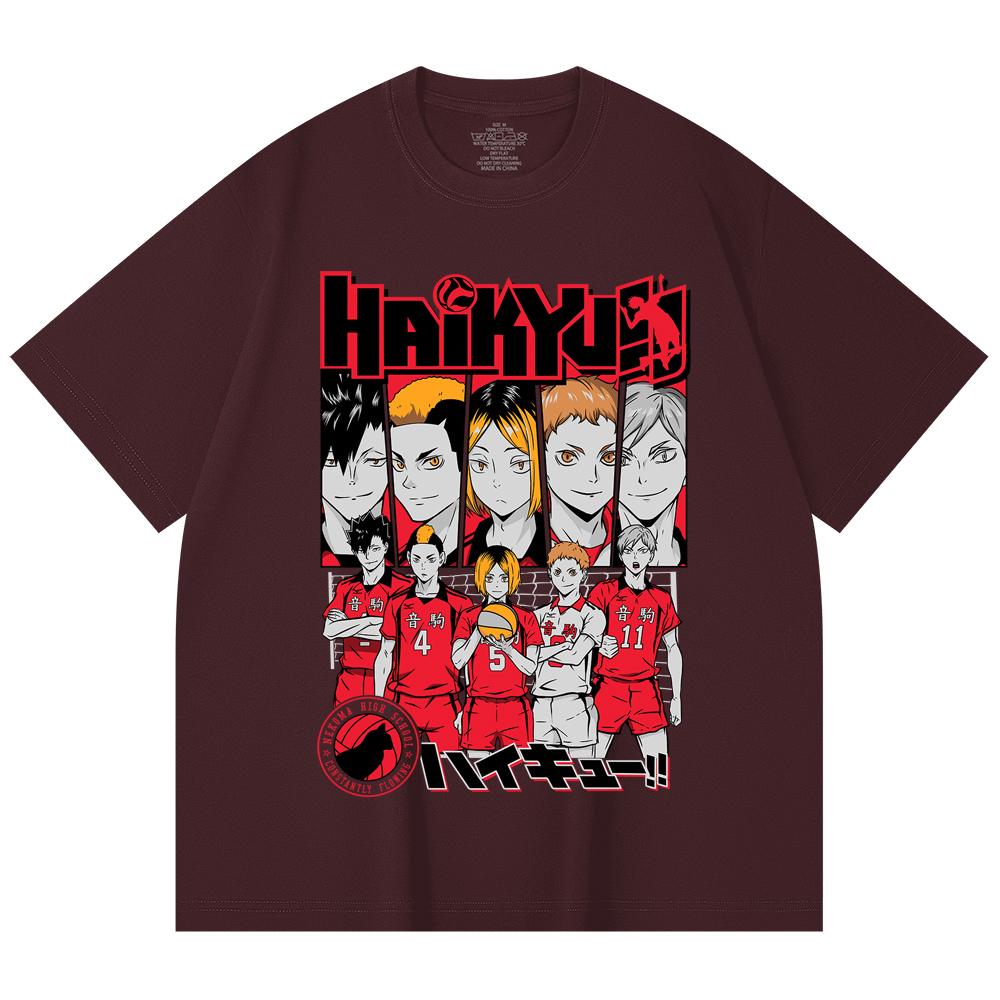 

230 Gsm 100% Cotton Haikyu V8 Nekoma High Print Unisex Heavy Cotton T Shirt 2XL вина червоного кольору