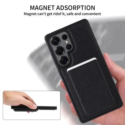 High-End Business Wallet Card Holder Magnetic Leather Phone Case For Samsung Galaxy S25 S24 S23 Ultra Plus Anti-Fall Sle Cover