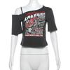 Gothic T-Shirt Y2k Buchstabenprint Off-Shoulder Punk T-Shirts Damen Harajuku Sommer Streetwear Grunge T-Shirt Ästhetische Sexy Crop Tops