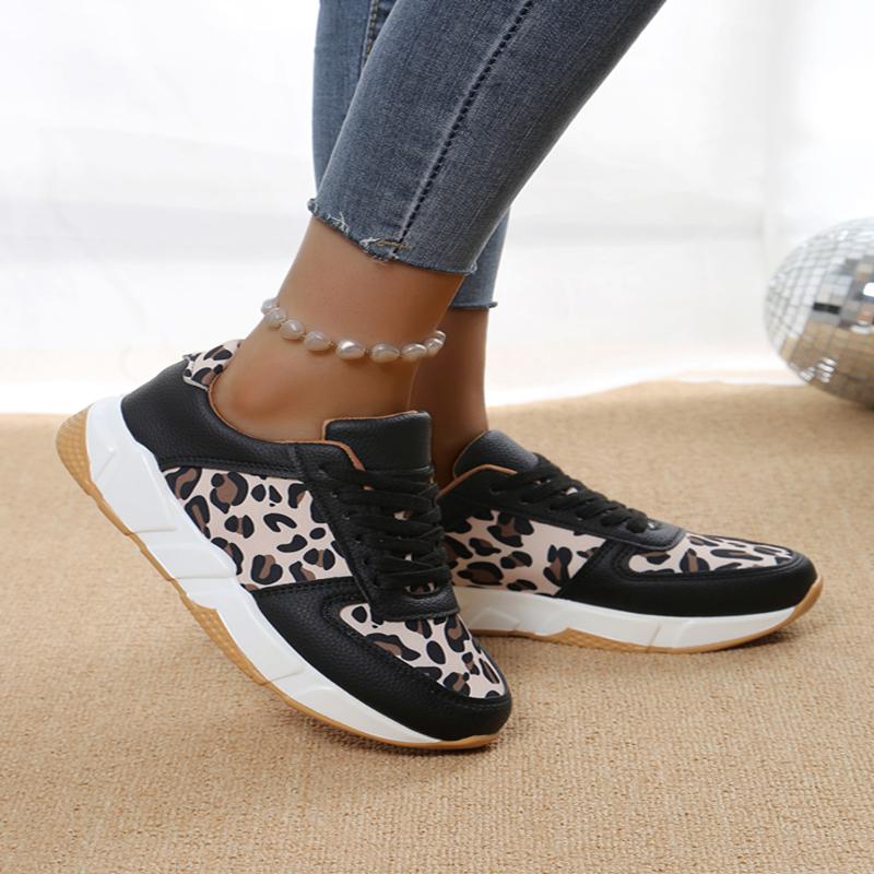 Spring and Summer New Leopard Print Flat Sole Elevated Comfortable Casual Running Sneakers Shoes for Women Chaussure Femme