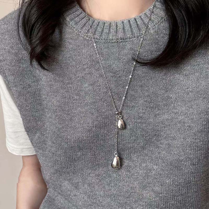Simple Water Droplet Pendant Necklace for Women Fashion Irregular Metal Smooth Long Y-Shaped Necklace Sweater Chain Jewelry