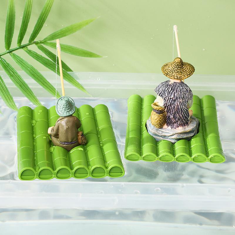 Floating Aquarium Decor Miniature Garden Decor Old Man Fishing Floating Raft Design Fish Tank Landscape Decoration