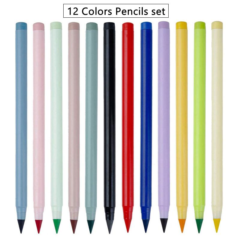 12 Color Pencil Collection Adorable Drawing Pencil Refill Unlimited Writing Pencils Eternal Erasable Pencil Pens for School Art Supplies
