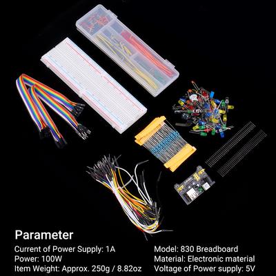 830 Steckbrett-Set, Elektronik-Komponenten-Starter-DIY-Kit mit Kunststoffbox, kompatibel mit Arduino