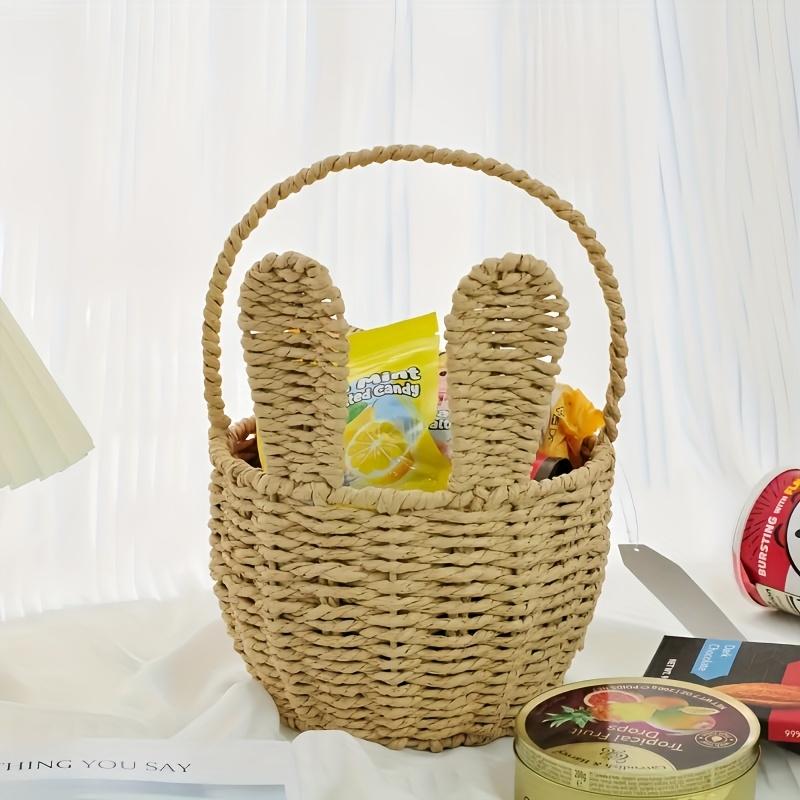 Rustic Wicker Rabbit Basket with Ears, Cute Easter Basket for Flowers, Candy, Easter Eggs, Multipurpose Woven Storage Bin