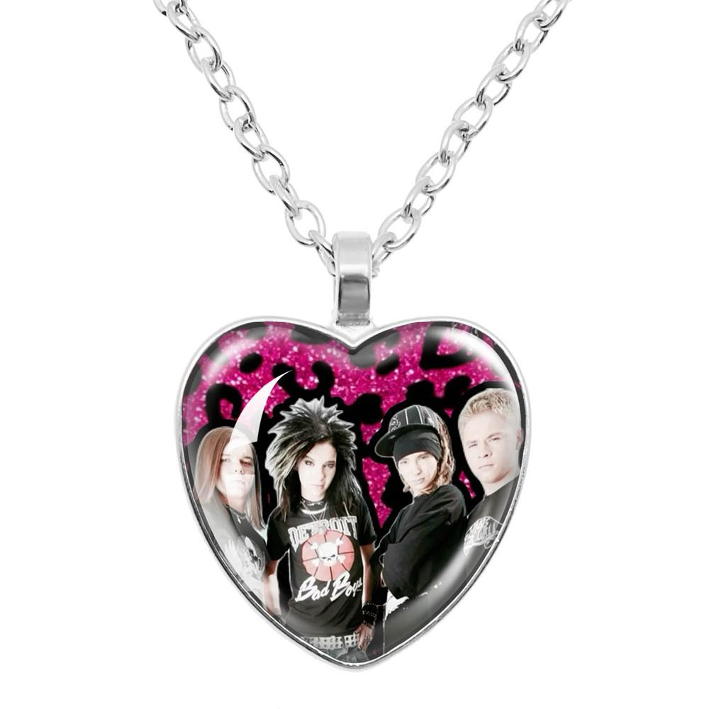 Tokio Hotel Anhänger Halskette Rockband Bill Kaulitz Musik Sänger Bild Glas Herzform Halskette Schmuck Charme Fans Geschenk