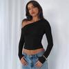 Hot-selling women's clothing in Europe and the United States, new summer products, fashion personality, oblique shoulder asymmetry, solid color, navel