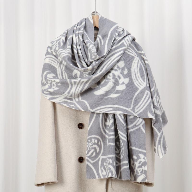 

Xiaoxiang Circle 70 Осенне-зимний приятный к коже и теплый шарф из искусственного кашемира с принтом Премиальная универсальная шаль 70*180cm серый