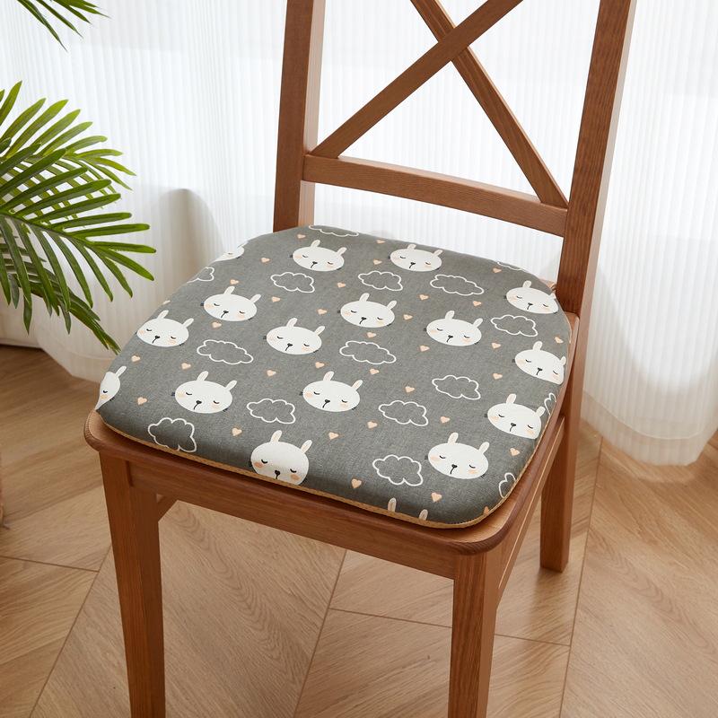 Solid Wood Dining Chair Cushion - Horseshoe Shaped Printed Cotton Linen