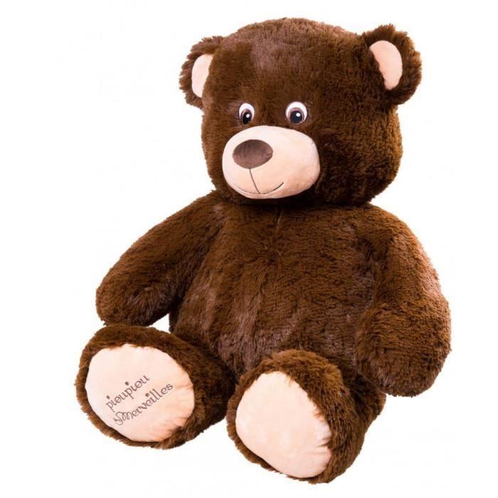 Peluche géante - Made in France - Ours Augustin - Chocolat - 70cm - Mixte
