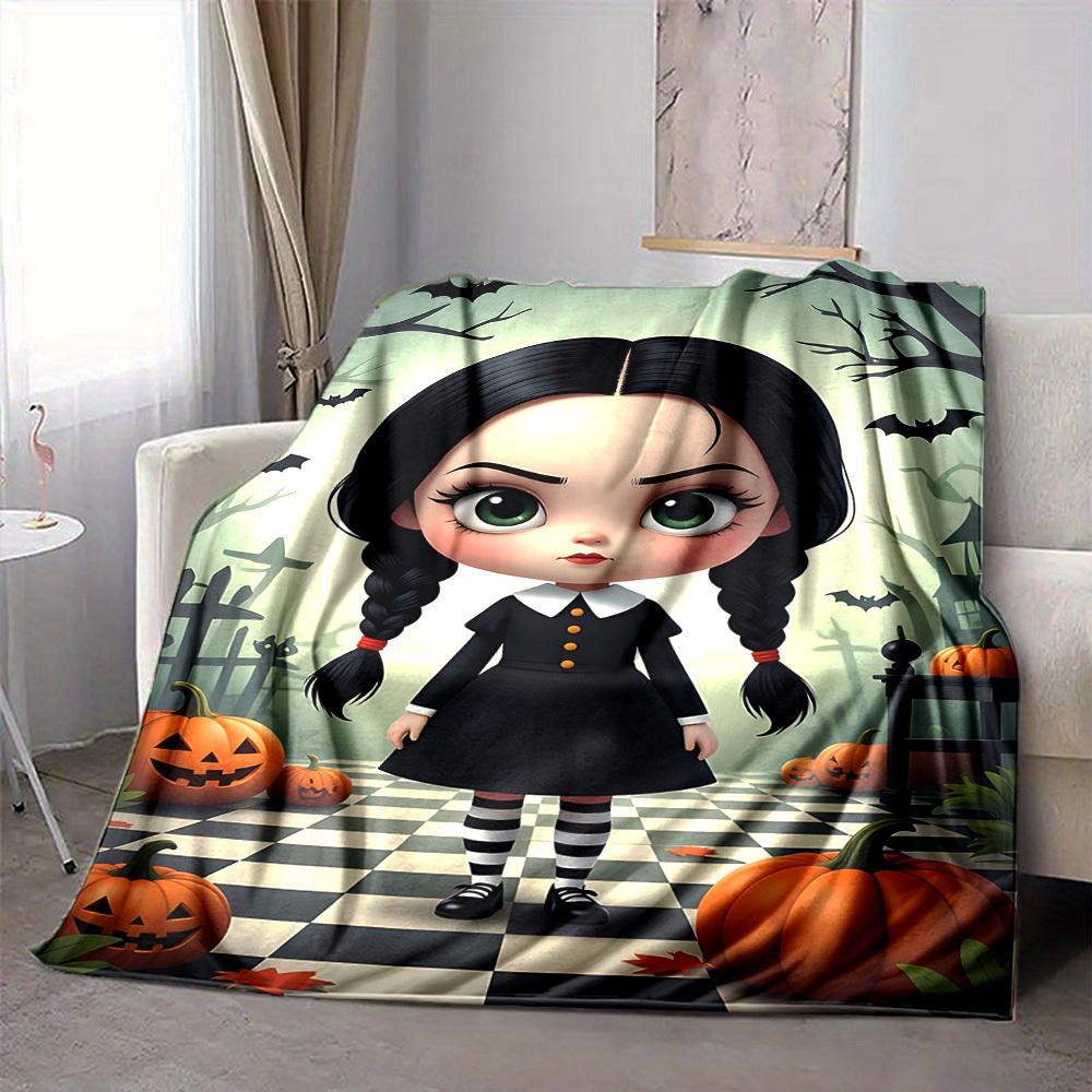 1pc Halloween, Wednesday Blanket Lightweight Flannel Blanket Throw Blanket For Sofa, Bed, Travel, Camping, Livingroom, Office, Couch