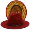 Fashion leopard print belt flat brim top hat autumn and winter British men and women double-sided color matching ethnic style jazz hat Wish