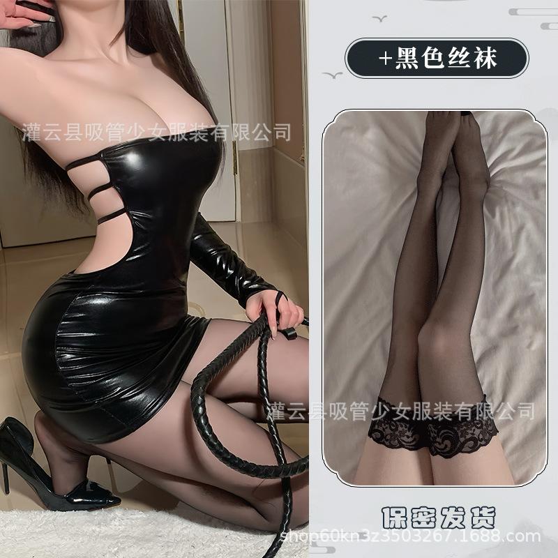 Sexy patent leather tube top, waist and thin, beautiful back queen nightclub dance 0