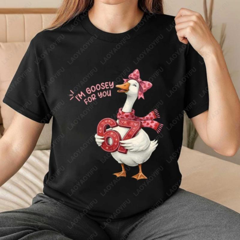 

Retro Valentine Goose Unisex Cotton Shirt Funny 67th Birthday Tee Coquette Love Heart Gifts Tops Lovers Clothes Husband Wife S