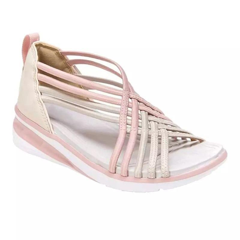 Summer large size wedge heel sandals women's woven fish mouth color matching women's sandals beach shoes