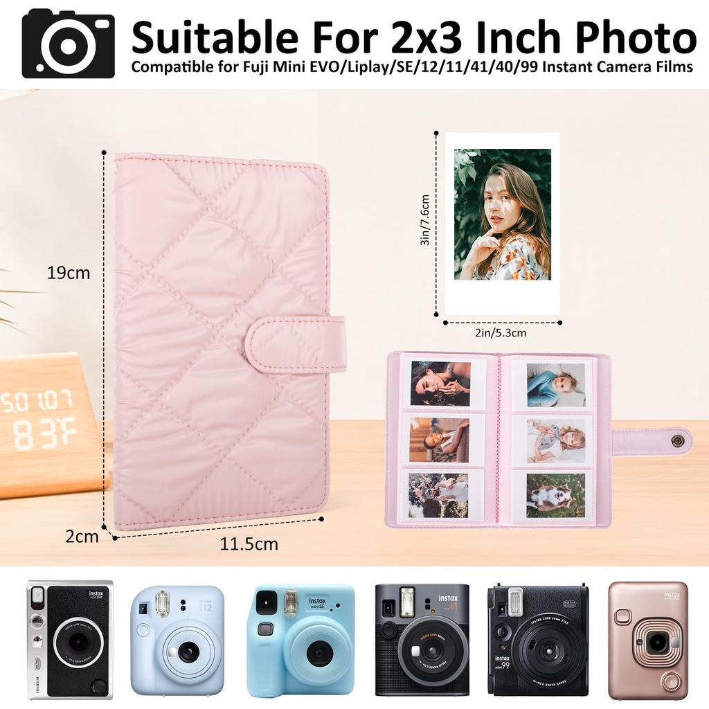 HIYQIN Fotoalbum mit 108 Fächern für Instax Mini, Fotoalbum aus PU-Leder für Instax Mini 12, 11, 9, 41, EVO, Liplay Sofortbildkameras, 2x3 Zoll Film (Rosa)