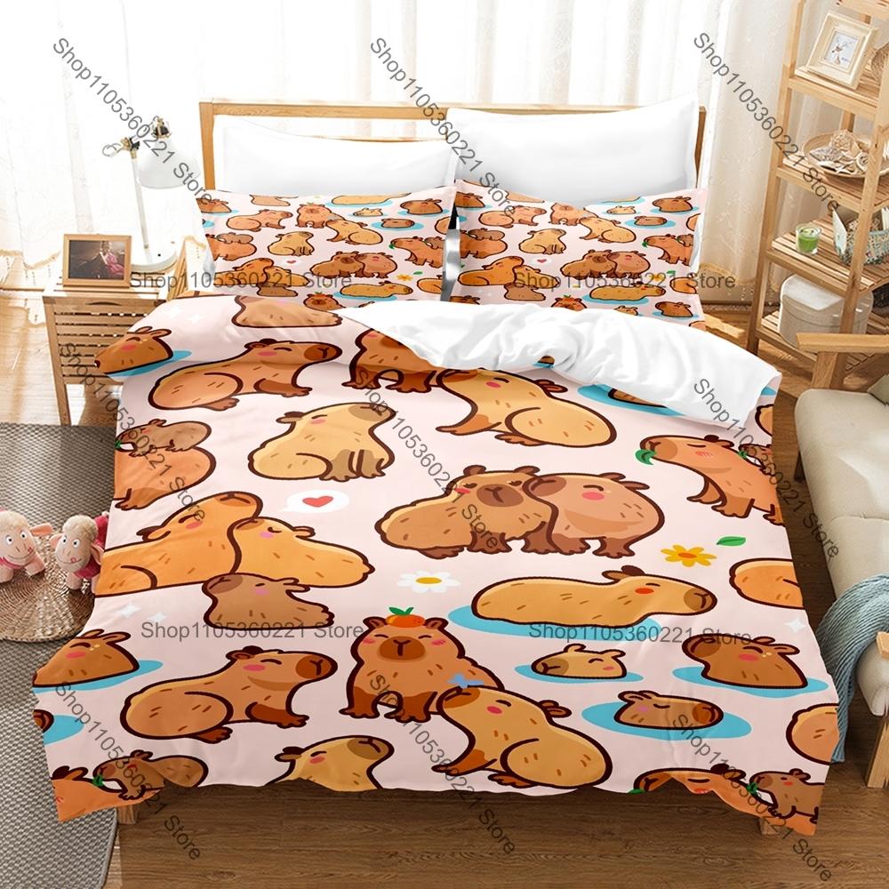 Cartoon Capybara Bettwäsche Set Einzelbett Zweibettbett Vollgröße Queen Size King Size Bettwäsche Set Schlafzimmer Bettbezug Sets Anime Bettlaken Set