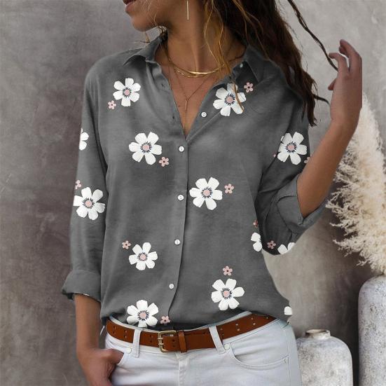 

Женская тонкая рубашка с лацканами и длинным рукавом, свободная рубашка, топы, однобортная повседневная рубашка с цветочным принтом, рабочая одежда L зелёный