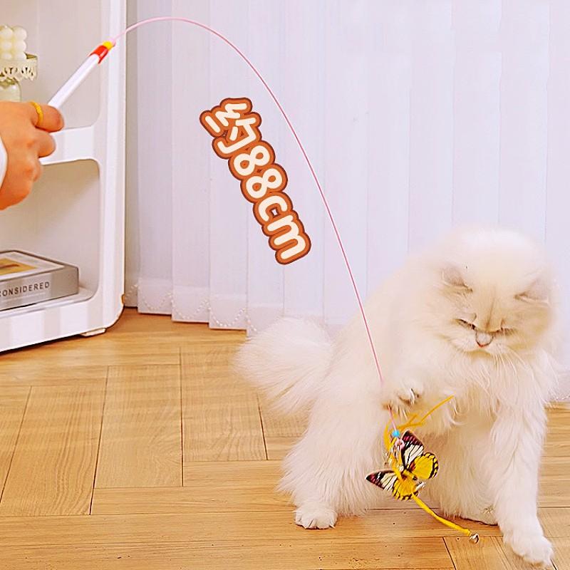 Cat Toy Butterfly Cats Stick Toy Steel Wire Cat Toys Interactive with Bell Long Handle Tassel Teaser Toys for Cats Scratching