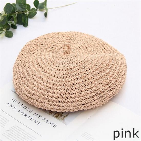 Lady Handmade Straw Crochet Beret Hats Cap Weave Hollow Breathable Vintage Style