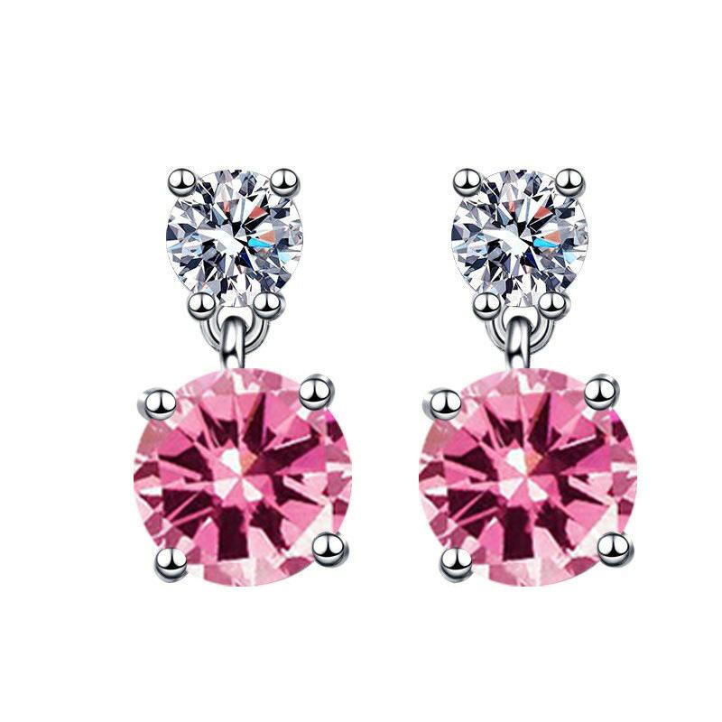 925 Silver Geometric Stylish Simple Round Zircon Multicolor Women's Daily Elegance Stud Earrings