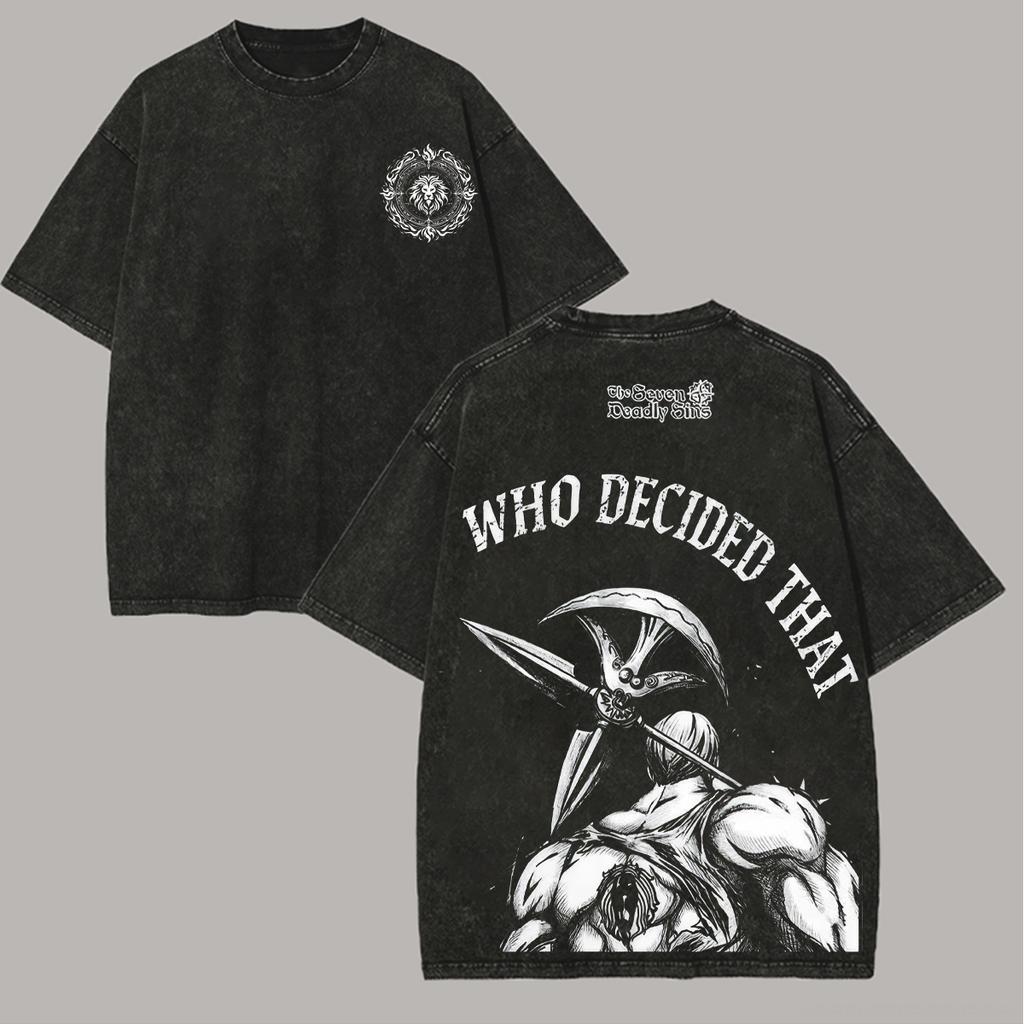 Japan Heißblut Anime Die Sieben Todsünden Escanor Grafik Gewaschenes T-Shirt Herren Damen Übergroß Vintage Baumwolle Streetwear Yk Kleidung