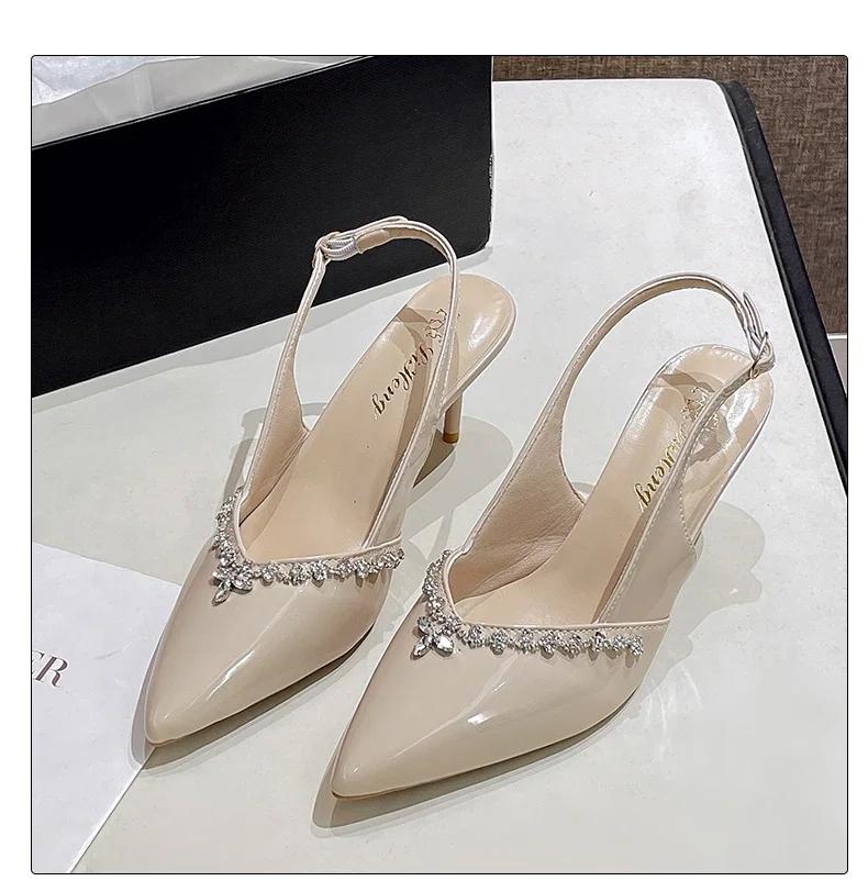 

Туфли-лодочки сексуальные с острым носком на высоком каблуке свадебные туфли для женщин телесного цвета летние босоножки со стразами на шпильках 35