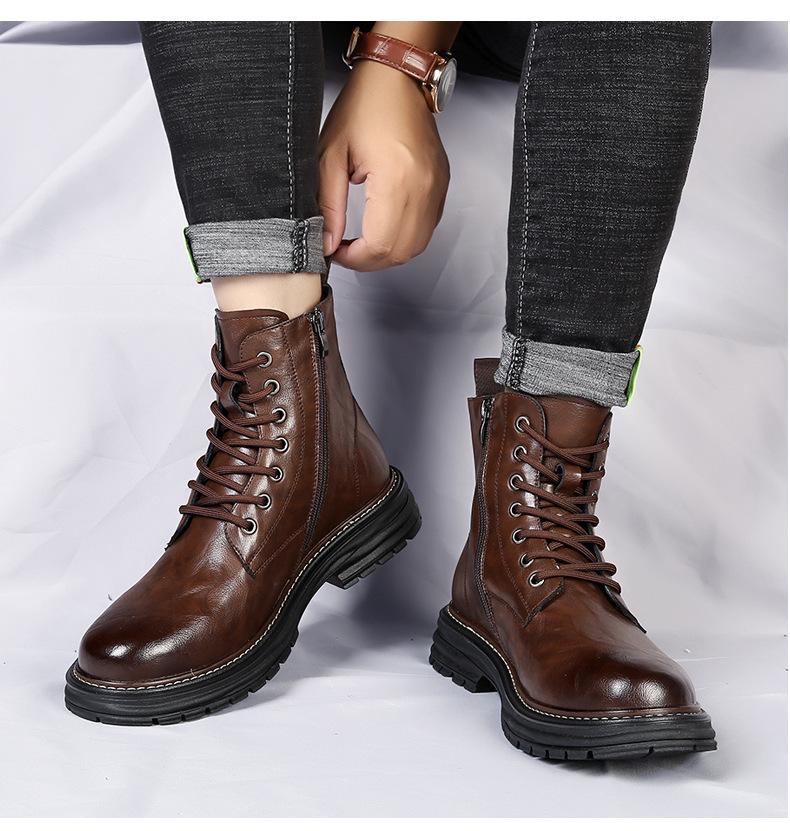 2025 Men's Genuine Leather High Top Martin Boots, Trendy Thick-Soled, Retro British Style, Plus Velvet.