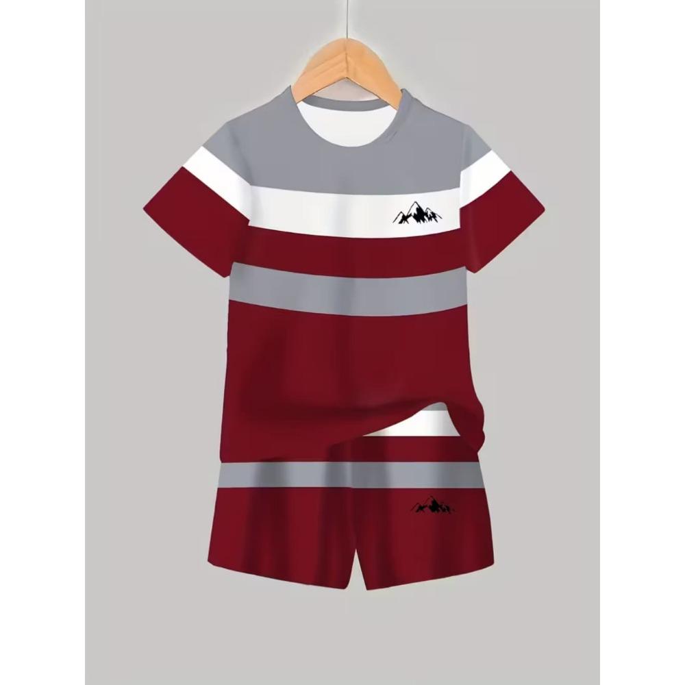 Boys  casual color blocked short sleeved T-shirt shorts set 150