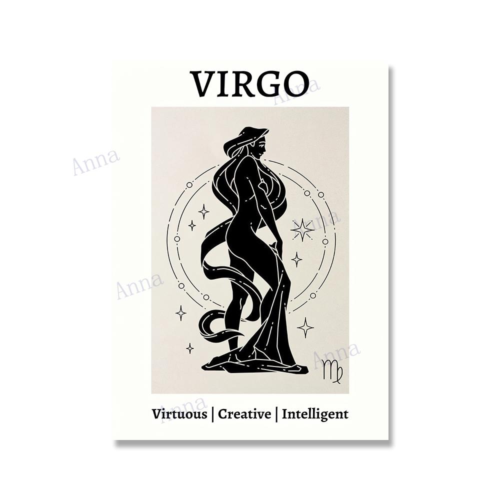 Retro 12 Zodiac Posters Capricorn Gemini Cancer Leo Libra Sagittarius Constellation Canvas Painting Wall Art Pictures Home Decor