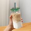 Square Heat Resistant Transparent Coffee Glass Mug Milk Tea Juice Glass Water Cup with Lid and Straw Coffee Cup Drink Mug